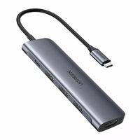 هاب 5 پورت Type-C یوگرین مدل 50209-CM136 با 3 پورت 3.0 USB و 1 پورت HDMI و 1 پورت Type-C با قابلیت PD